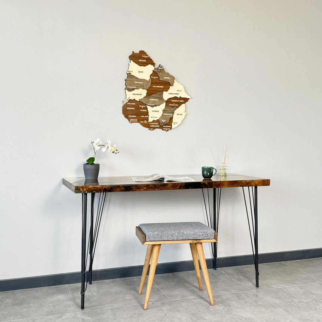 Uruguay Haritası Ahşap Duvar Dekoru, Çok Katmanlı Ve Karışık Renkli