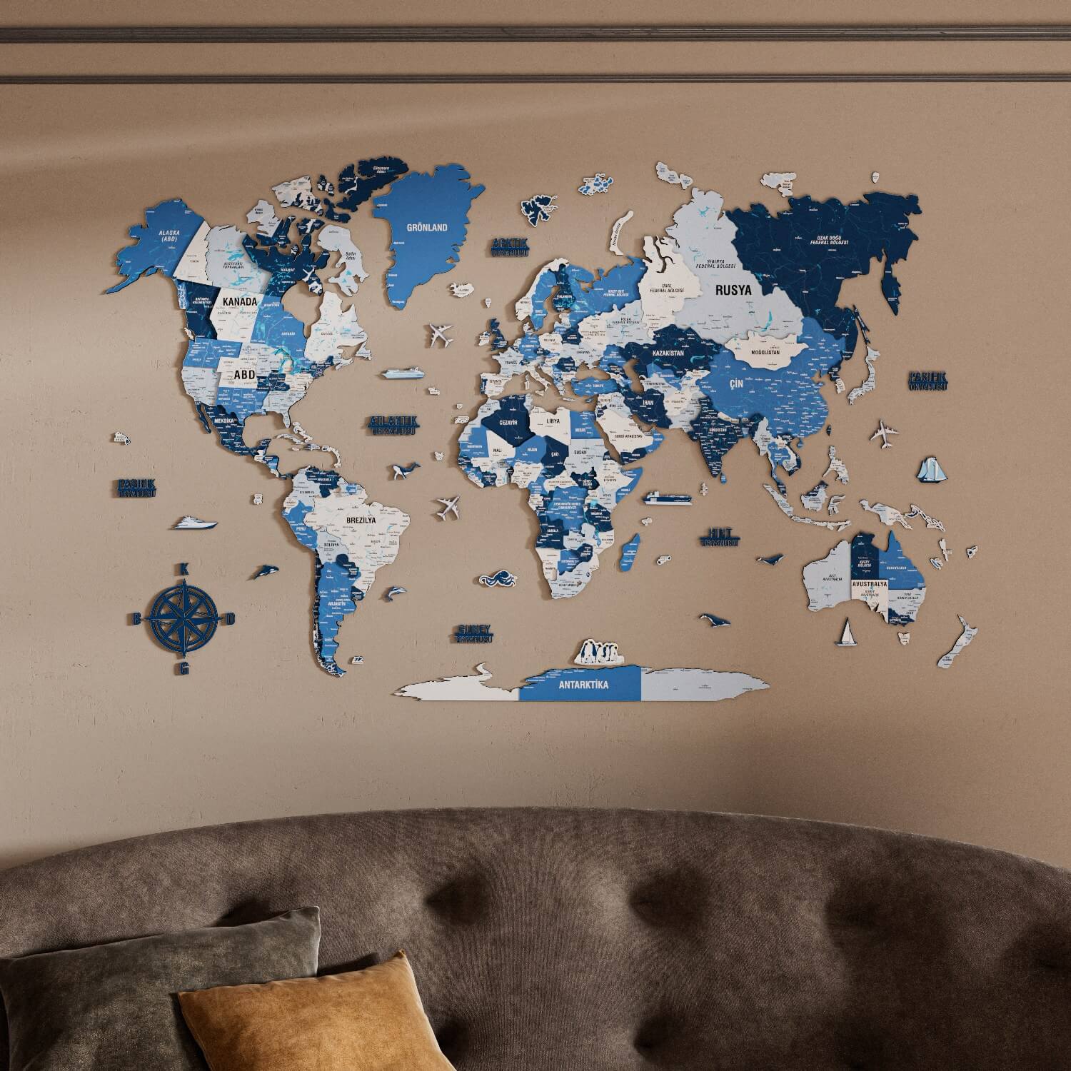 Navy Ahşap Dünya Haritası - 3D Ahşap Tablo – ColorfullWorlds