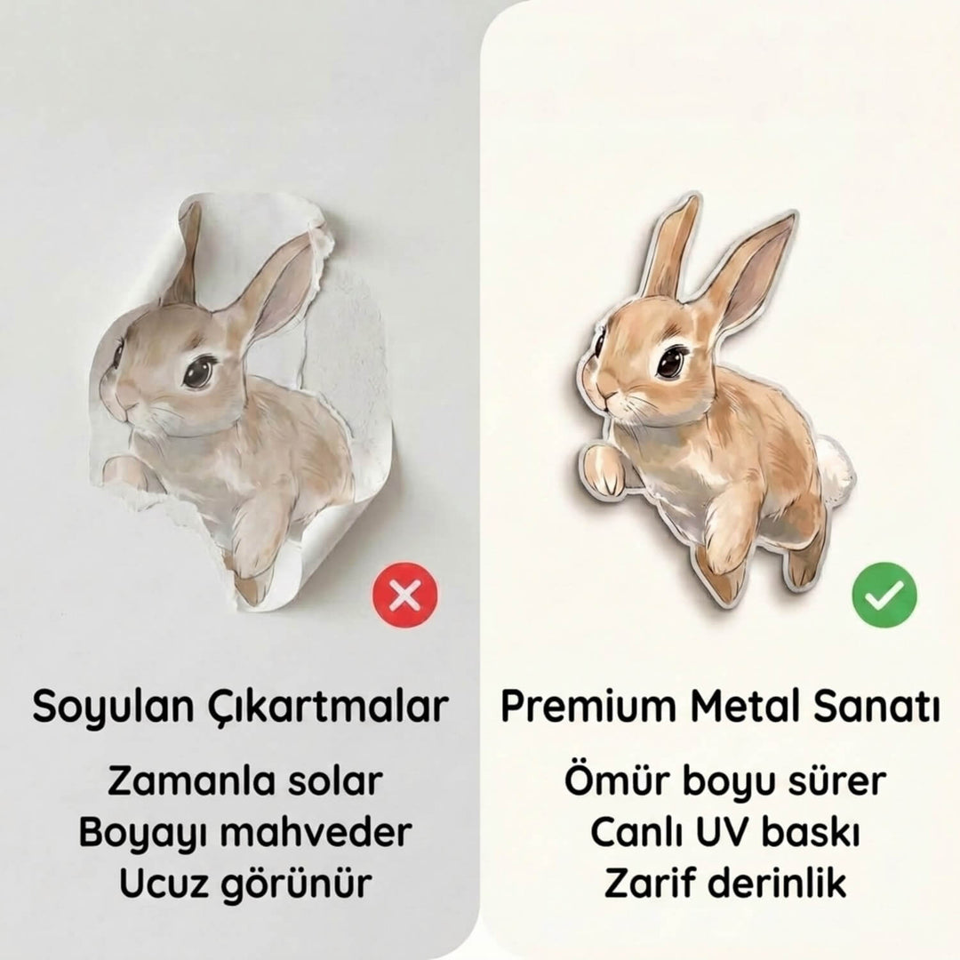 Zıplayan Tavşanlar Metal Tablo Seti- UV Baskılı Çocuk Odası Dekoru