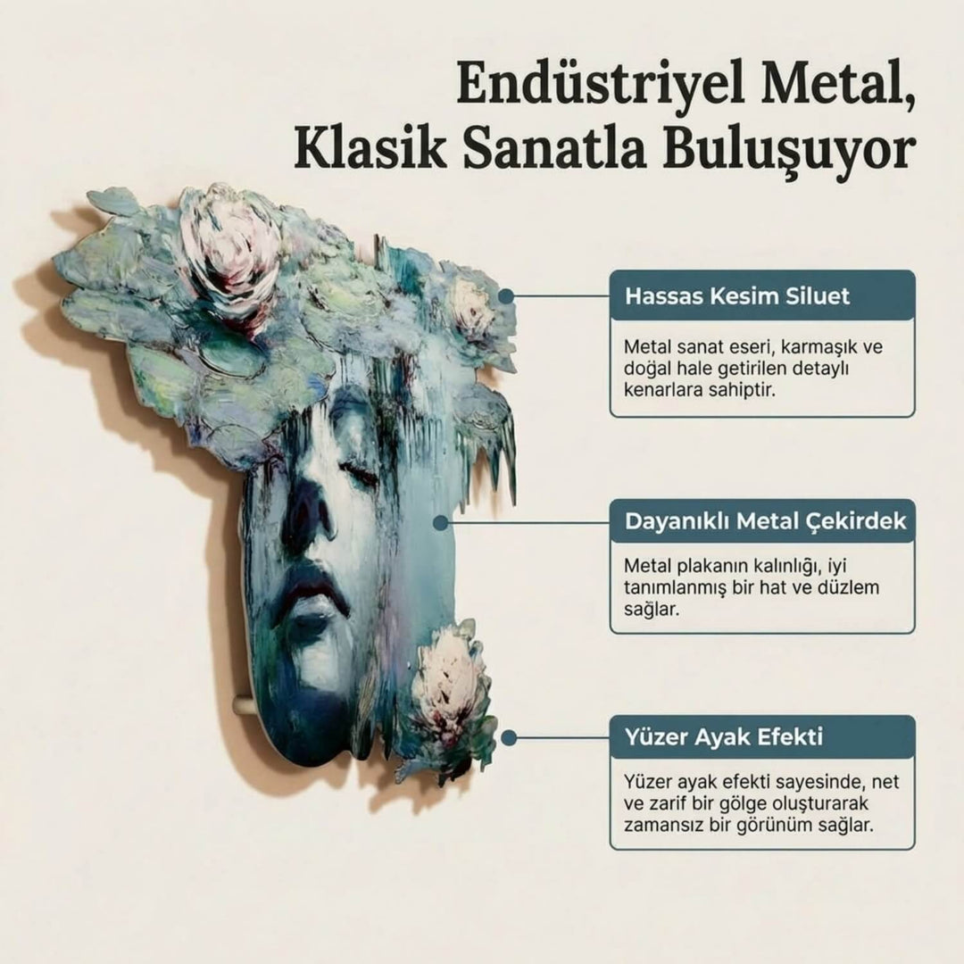 Nilüferler ve Kadın Metal Tablo - UV Baskılı Modern Duvar Dekoru