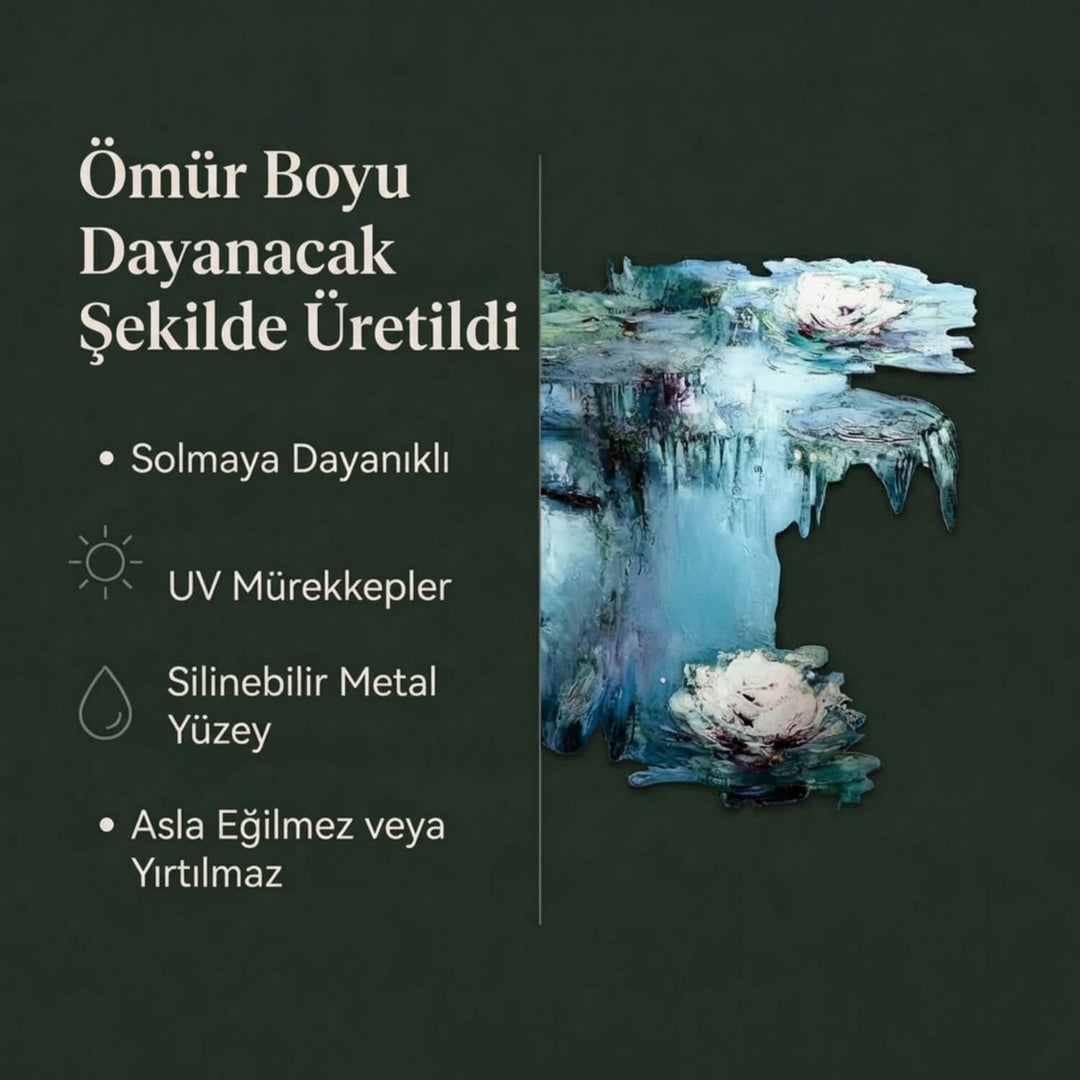Nilüferler ve Kadın Metal Tablo - UV Baskılı Modern Duvar Dekoru
