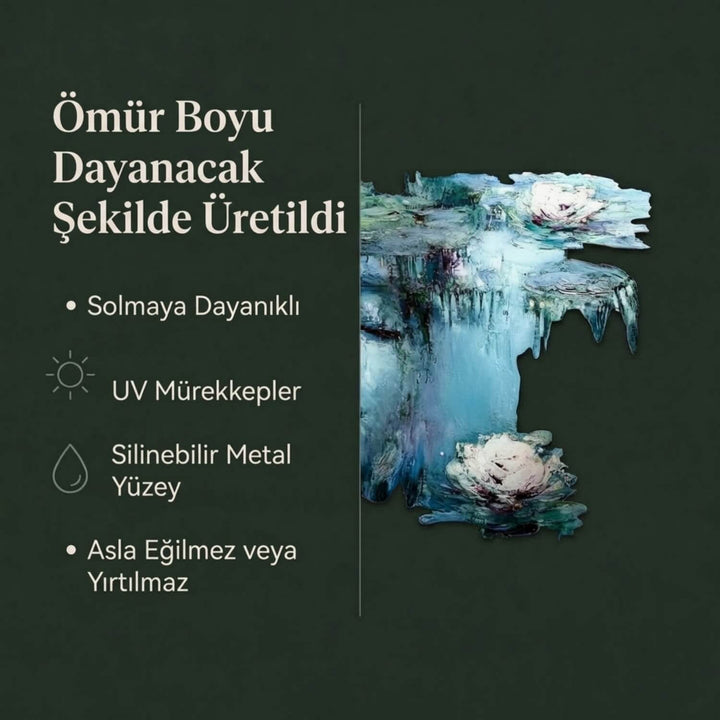 Nilüferler ve Kadın Metal Tablo - UV Baskılı Modern Duvar Dekoru
