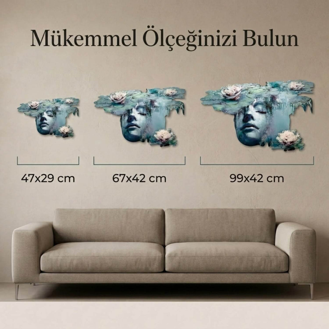 Nilüferler ve Kadın Metal Tablo - UV Baskılı Modern Duvar Dekoru