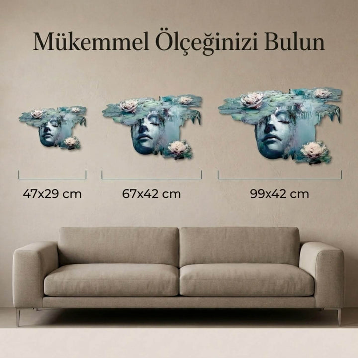 Nilüferler ve Kadın Metal Tablo - UV Baskılı Modern Duvar Dekoru