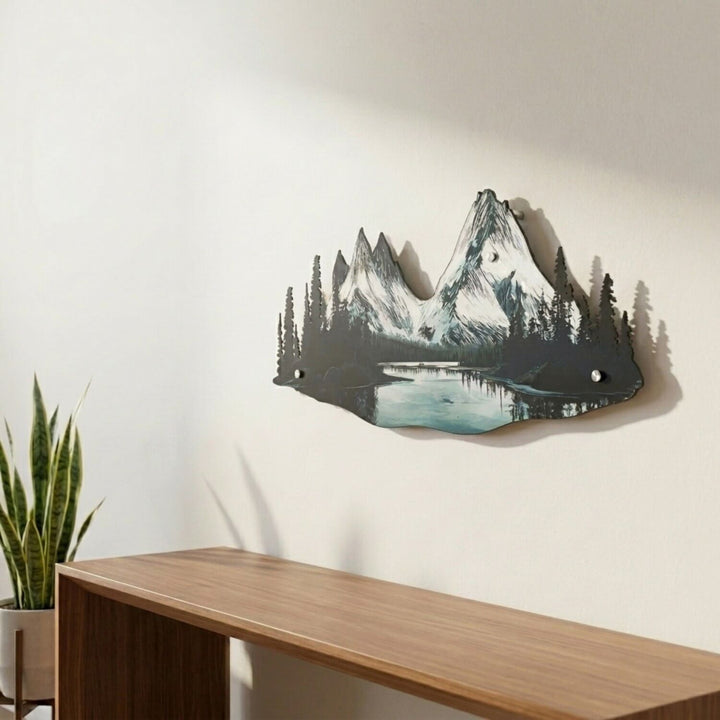 Dağ ve Nehir Manzaralı UV Baskı Metal Tablo - Modern Doğa Duvar Dekoru