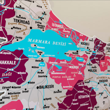 Crimson Türkiye haritası metal panonun Marmara Denizi ve çevre illeri, yakın çekim detay