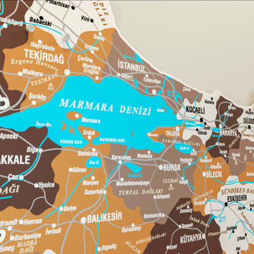 Soil Türkiye haritası metal panonun Marmara Denizi ve çevre illeri, yakın çekim detay