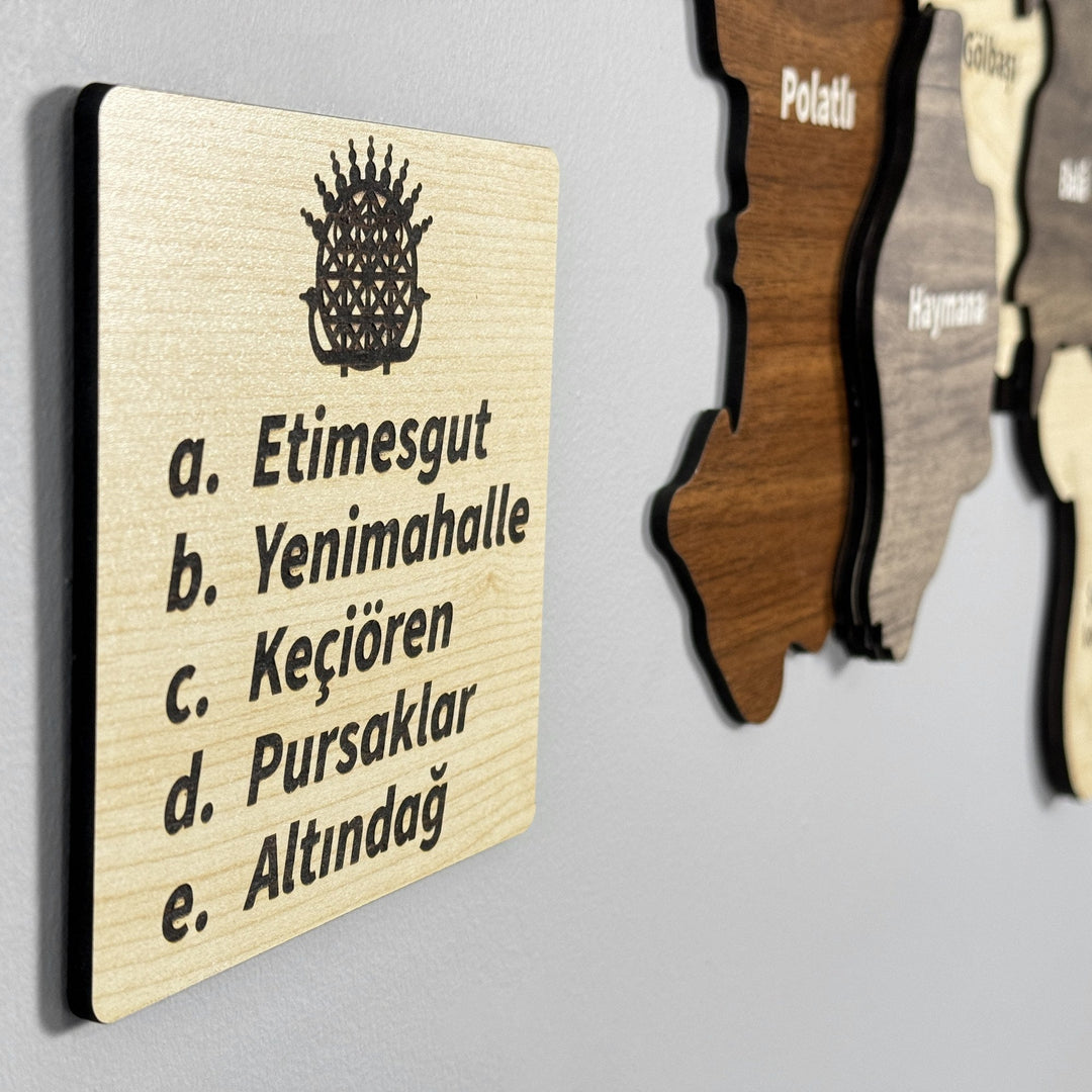 Ankara haritasına bağlı plakada Etimesgut, Yenimahalle, Keçiören, Pursaklar, Altındağ listesi