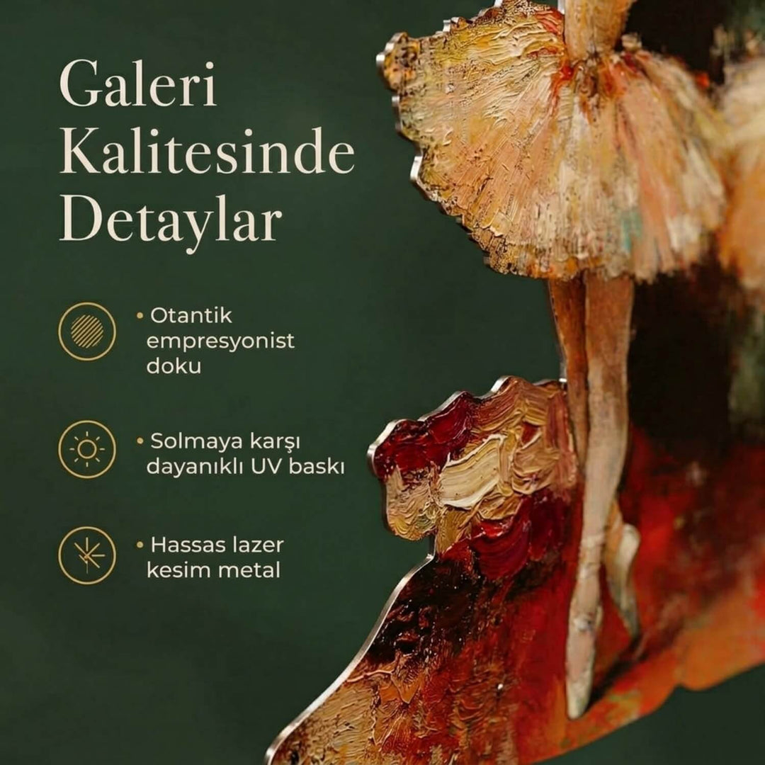 balerin figurlu uv baskili metal tablonun yakin cekim ile baski kalitesi vurgulaniyor colorfullworldstr