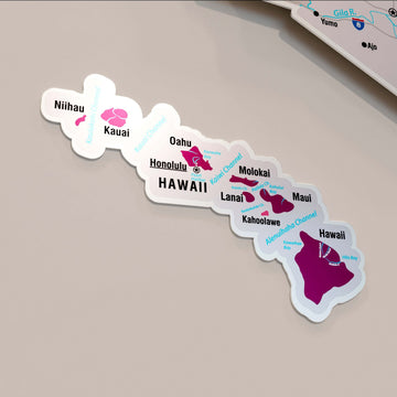 Crimson renkli Hawaii adaları parçası yakın çekim, Kauai, Oahu ve Maui isimleriyle