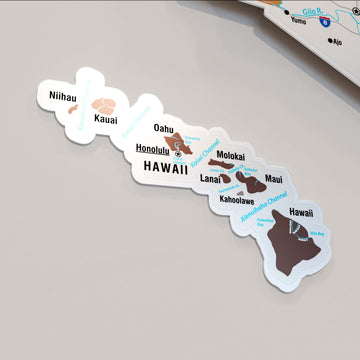 Soil renkli Hawaii adaları parçası yakın çekim, Kauai, Oahu ve Maui isimleriyle
