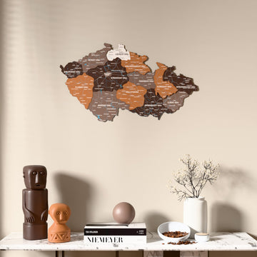Çekya UV baskılı ahşap harita, Soil renk, mermer konsolun üzerindeki duvarda, önden görünüm