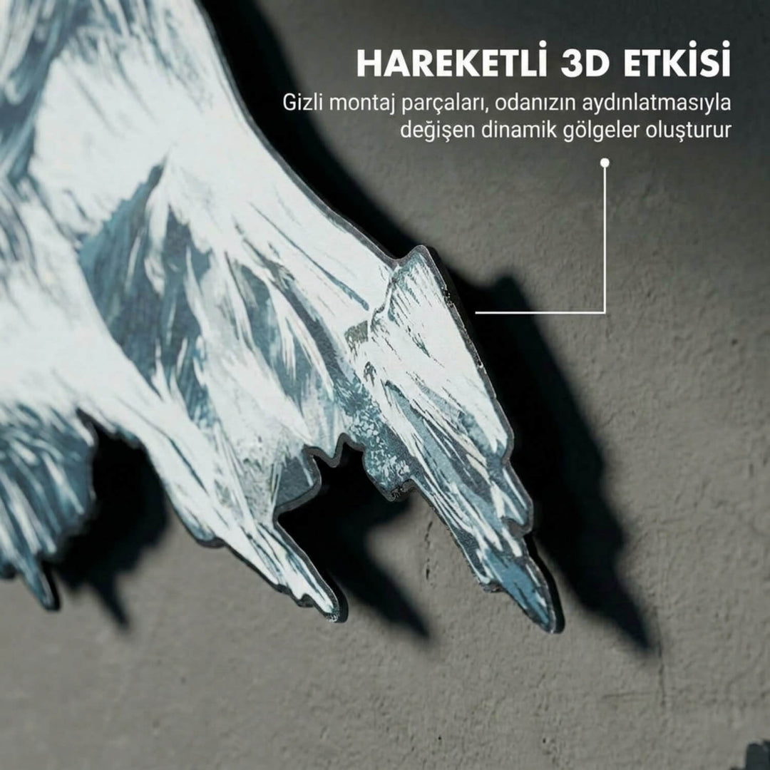 yakin cekim ile dag ve gol manzarali metal tablonun hareketli 3d etkisi vurgulaniyor islamicwallarttr