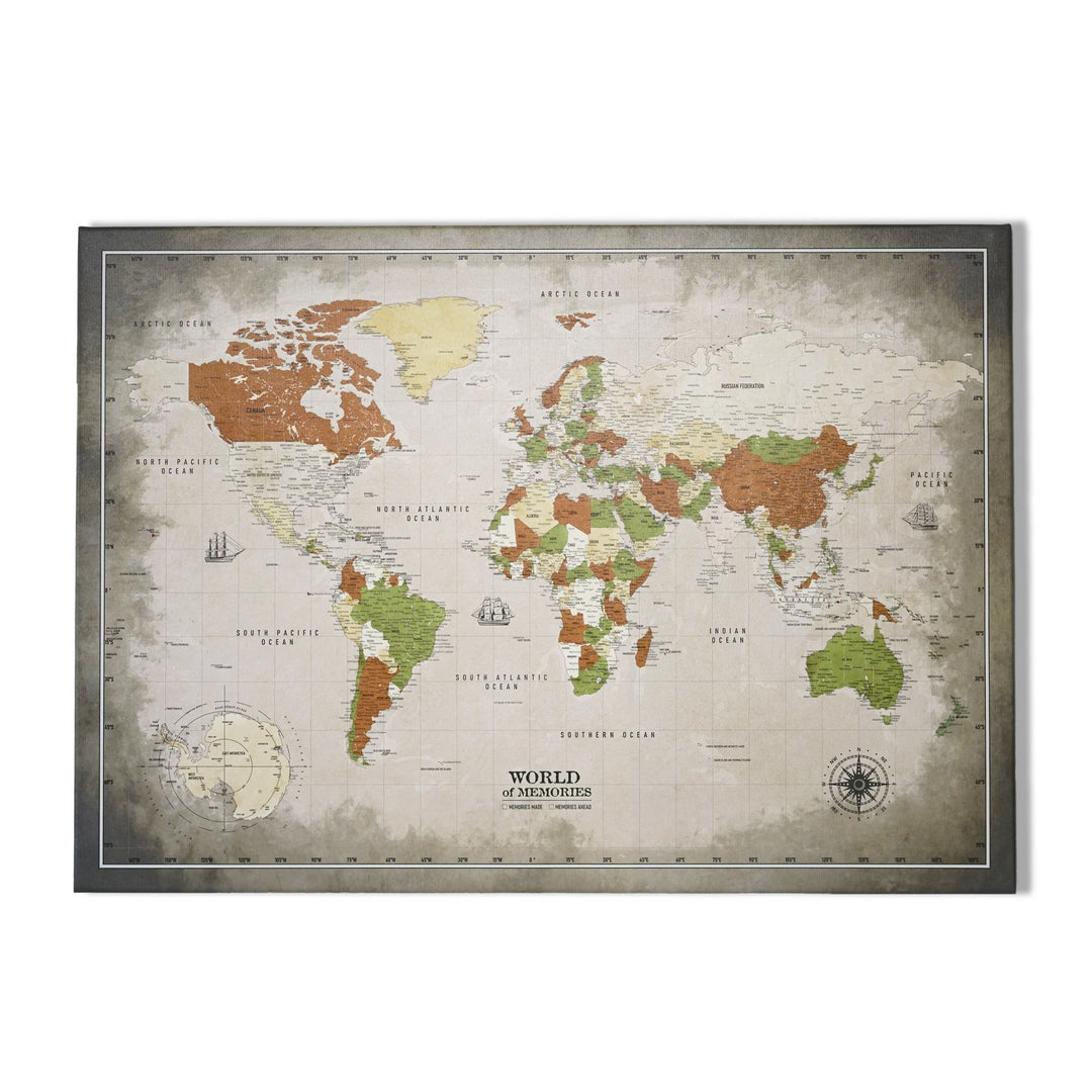 dunya haritasi kanvas tablo sepya yesil bej tonlar ile duvara modern bir gorunum kazandiriyor colorfullworldstr