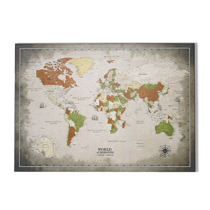 dunya haritasi kanvas tablo sepya yesil bej tonlar ile duvara modern bir gorunum kazandiriyor colorfullworldstr