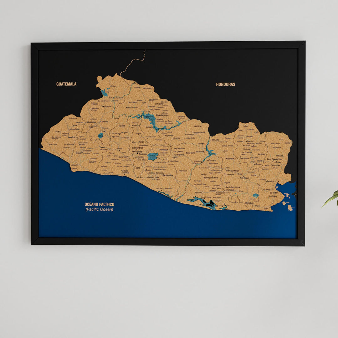 El Salvador Haritası Çerçeveli Mantar Pano - UV Baskı Duvar Dekoru