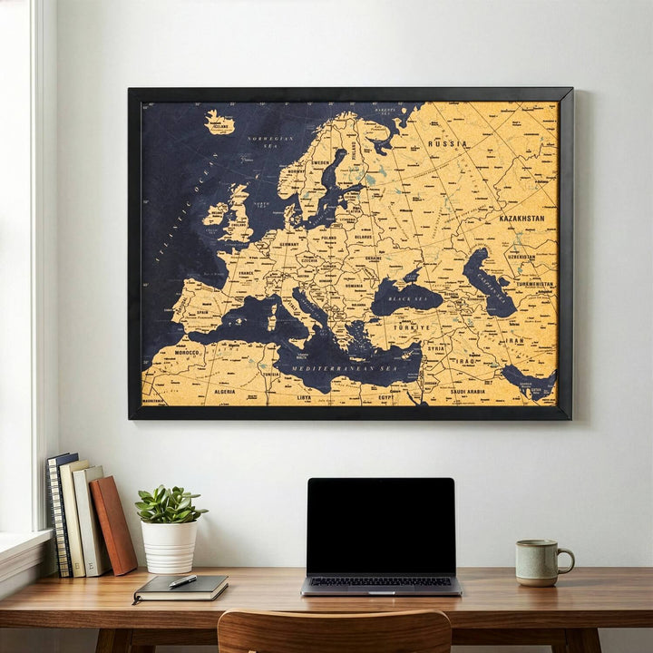 Çerçeveli Mantar Avrupa Haritası - Pinlenebilir Modern Tablo