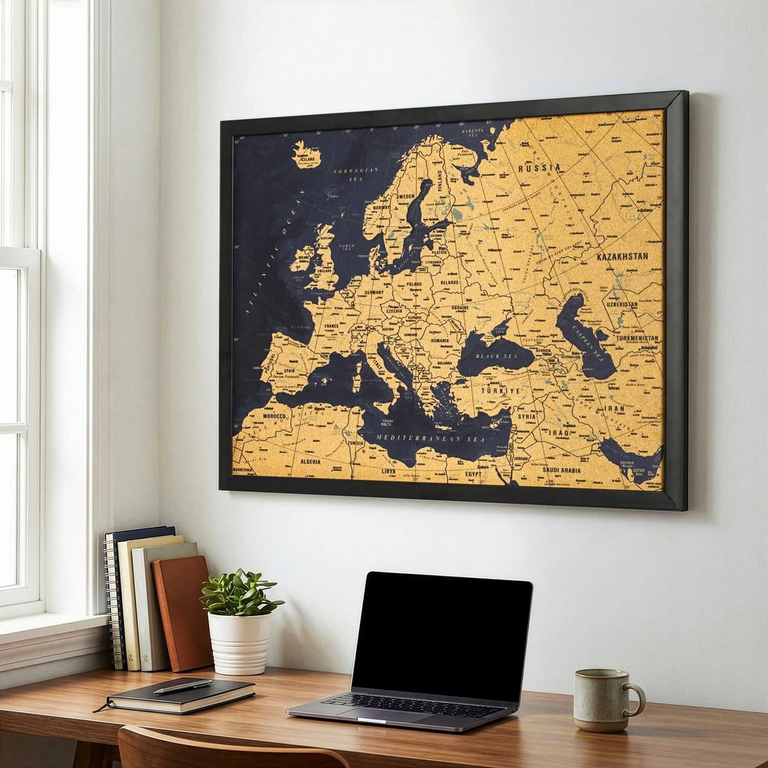 Çerçeveli Mantar Avrupa Haritası - Pinlenebilir Modern Tablo