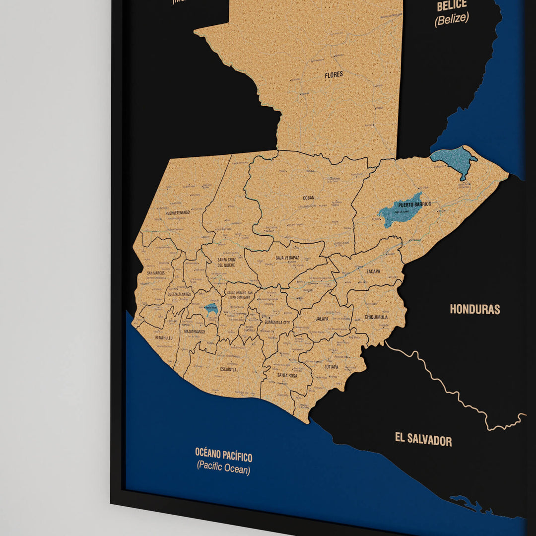 Guatemala Haritası Çerçeveli Mantar Pano - UV Baskı Duvar Dekoru