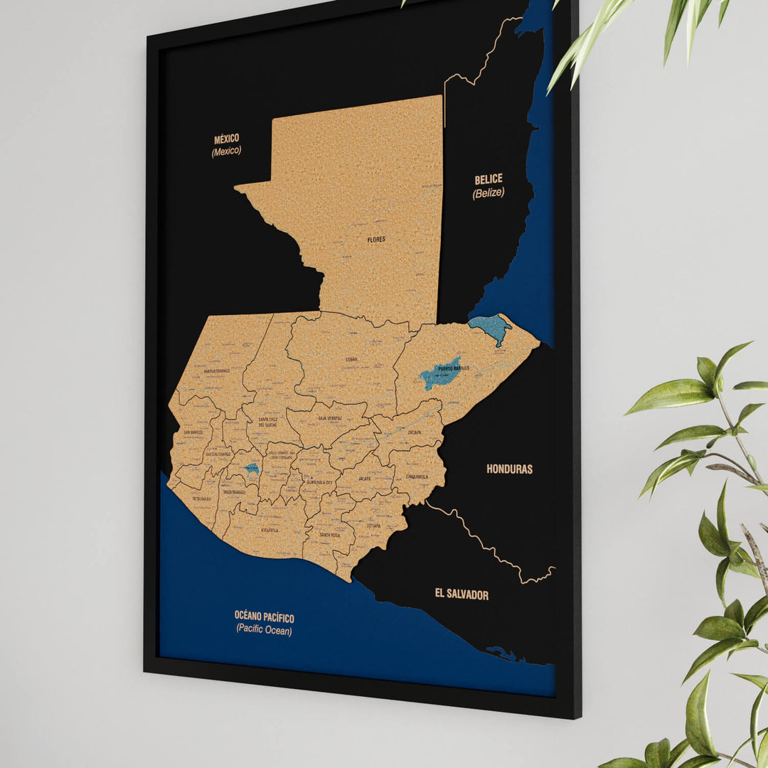 Guatemala Haritası Çerçeveli Mantar Pano - UV Baskı Duvar Dekoru