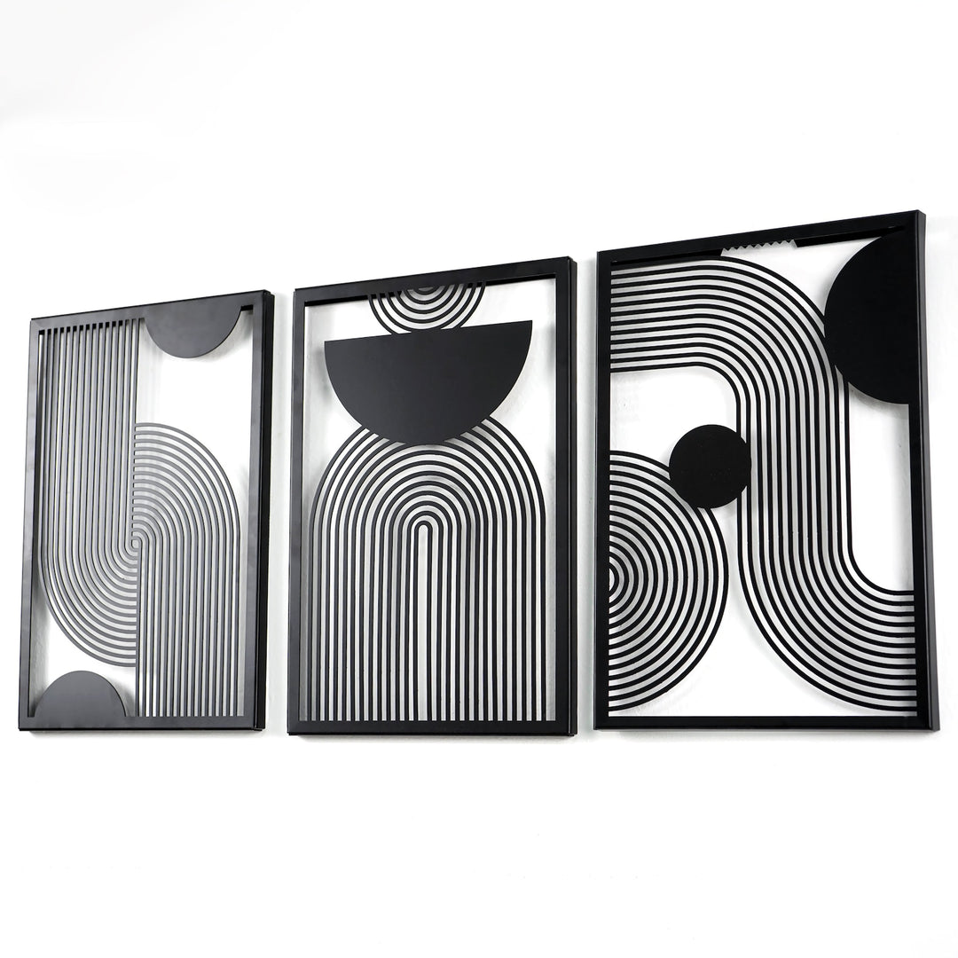 Orta Yüzyıl Dekoratif 3'lü Set Metal Duvar Tablosu - Metal Dekor