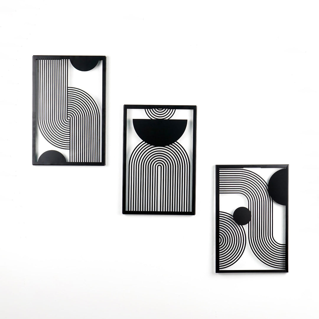 Orta Yüzyıl Dekoratif 3'lü Set Metal Duvar Tablosu - Metal Dekor