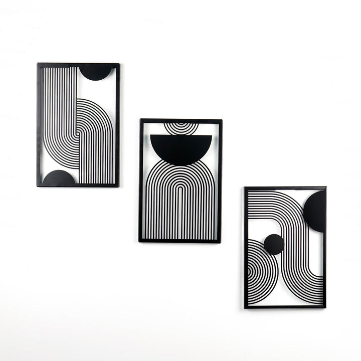 Orta Yüzyıl Dekoratif 3'lü Set Metal Duvar Tablosu - Metal Dekor