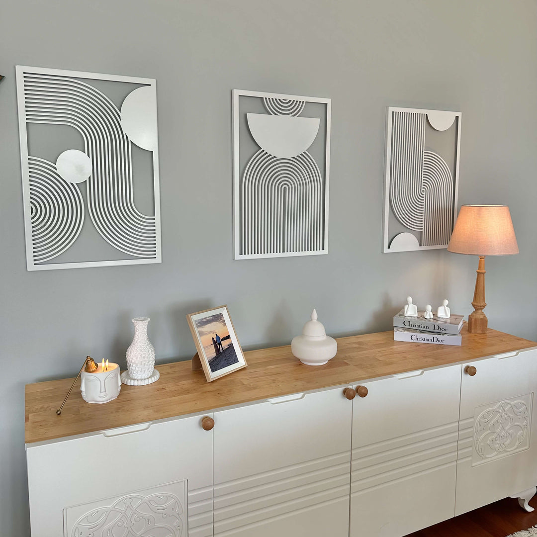 Orta Yüzyıl Dekoratif 3'lü Set Metal Duvar Tablosu - Metal Dekor
