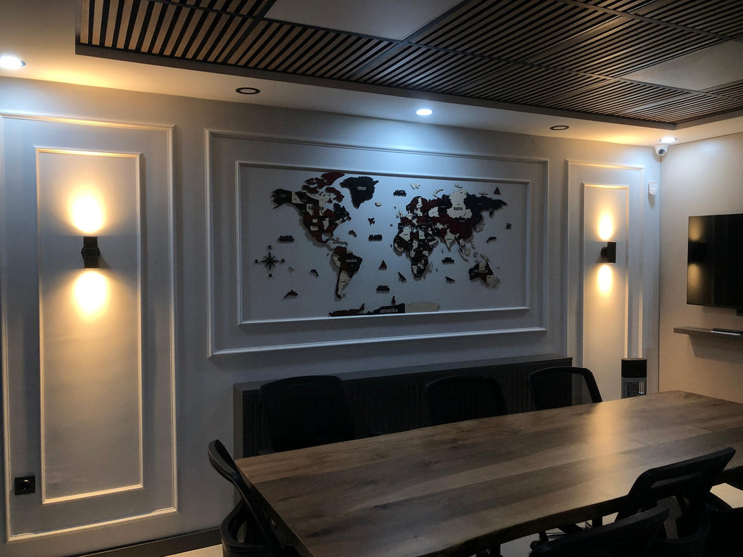 3D Ahşap Dünya Haritası Çok Katmanlı  (Bordo-Krem-Siyah Tonlar) - müşteri fotoğrafı