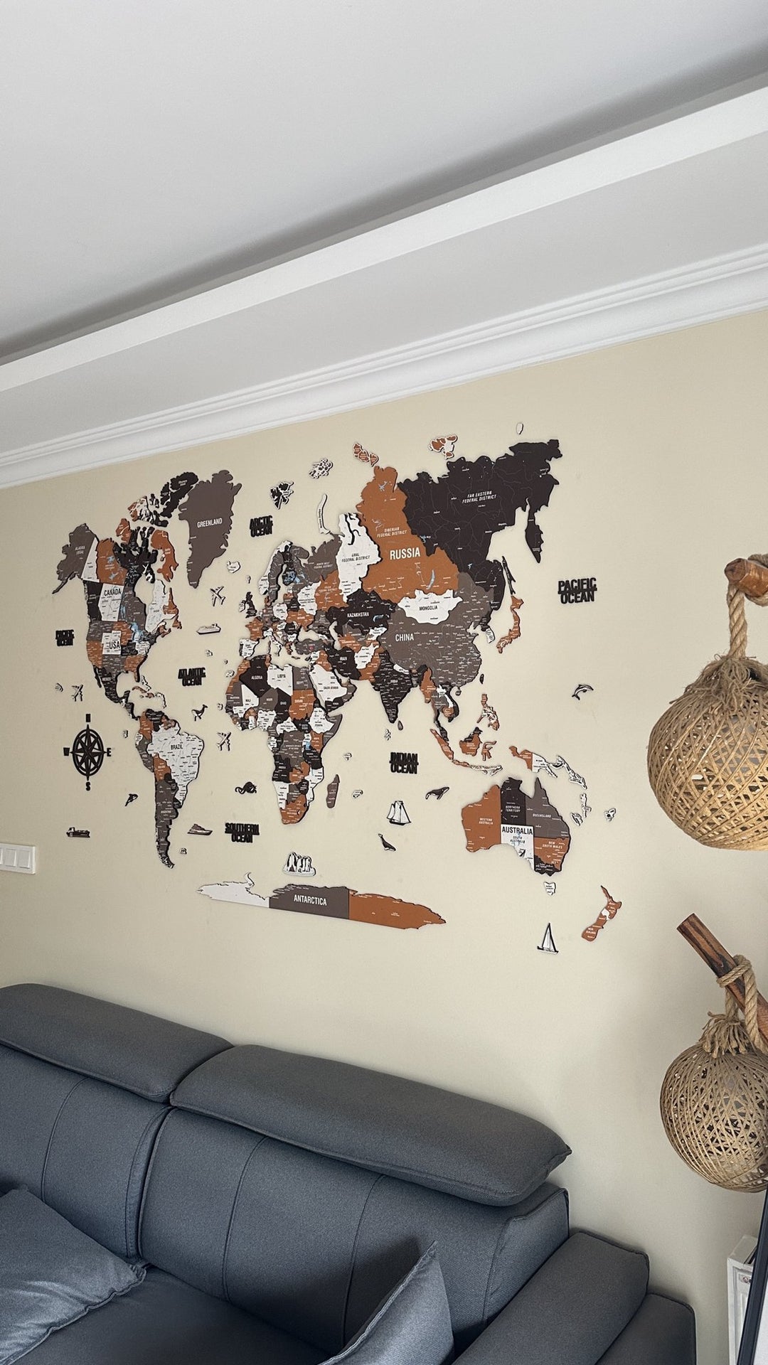 3D Ahşap Dünya Haritası Renkli UV Baskı (Soil) - müşteri fotoğrafı