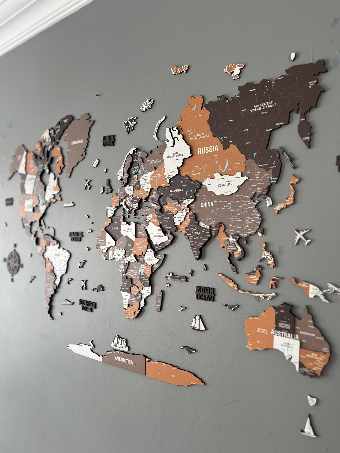 3D Ahşap Dünya Haritası Renkli UV Baskı (Soil) - müşteri fotoğrafı
