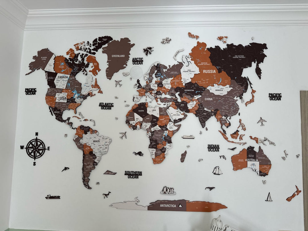 3D Ahşap Dünya Haritası Renkli UV Baskı (Soil) - müşteri fotoğrafı