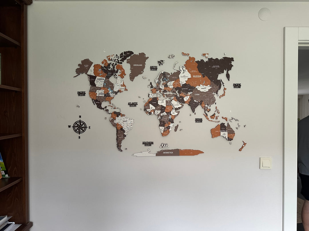 3D Ahşap Dünya Haritası Renkli UV Baskı (Soil) - müşteri fotoğrafı