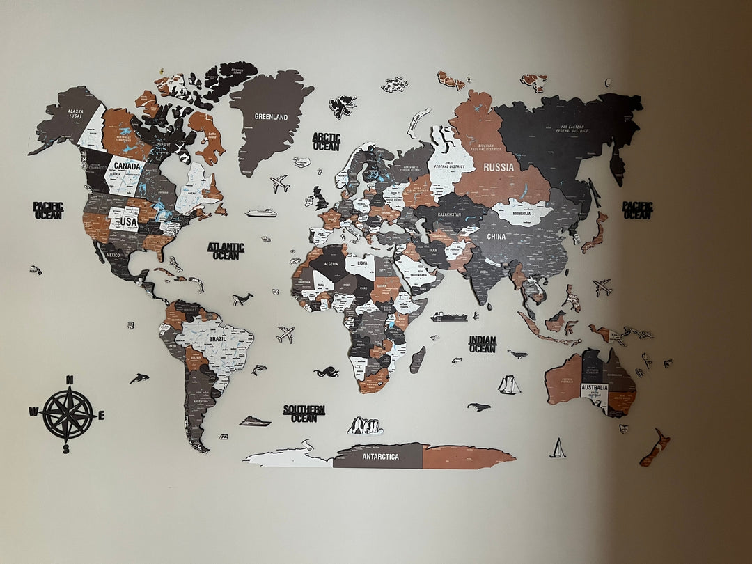 3D Ahşap Dünya Haritası Renkli UV Baskı (Soil) - müşteri fotoğrafı