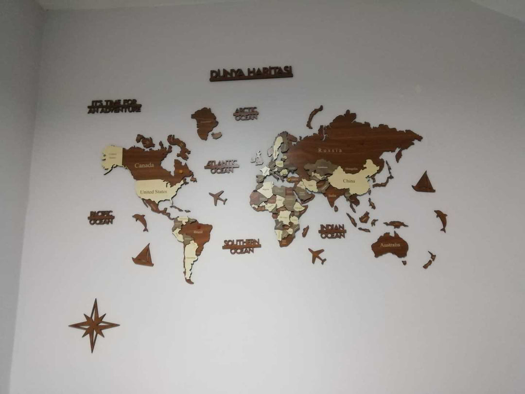 Ahşap Dünya Haritası - Çok Katmanlı 3D Ahşap Duvar Dekoru (Mixed) - müşteri fotoğrafı