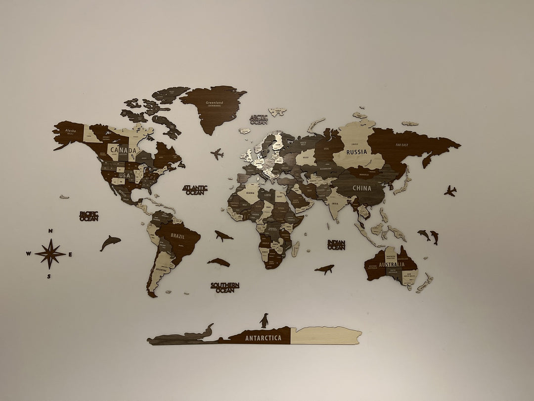 Ahşap Dünya Haritası - Çok Katmanlı 3D Ahşap Duvar Dekoru (Mixed) - müşteri fotoğrafı