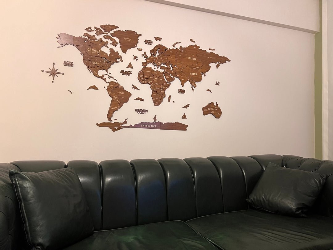 Ahşap Dünya Haritası - Çok Katmanlı 3D Ahşap Duvar Dekoru (Mixed) - müşteri fotoğrafı