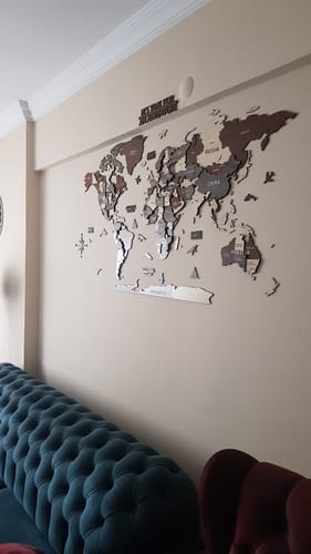 Ahşap Dünya Haritası - Çok Katmanlı 3D Ahşap Duvar Dekoru (Mixed) - müşteri fotoğrafı