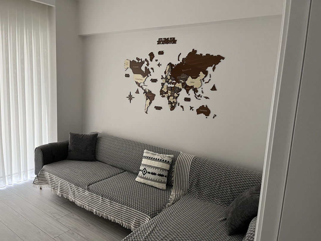 Ahşap Dünya Haritası - Çok Katmanlı 3D Ahşap Duvar Dekoru (Mixed) - müşteri fotoğrafı