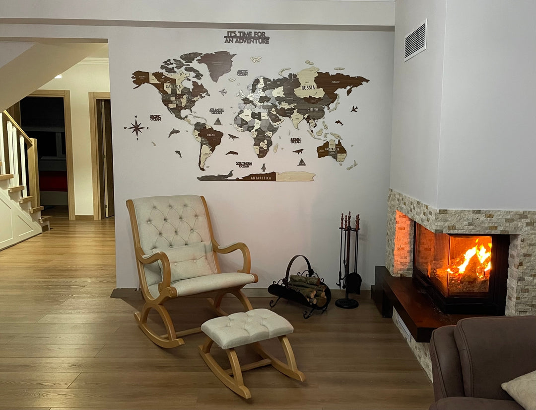 Ahşap Dünya Haritası - Çok Katmanlı 3D Ahşap Duvar Dekoru (Mixed) - müşteri fotoğrafı