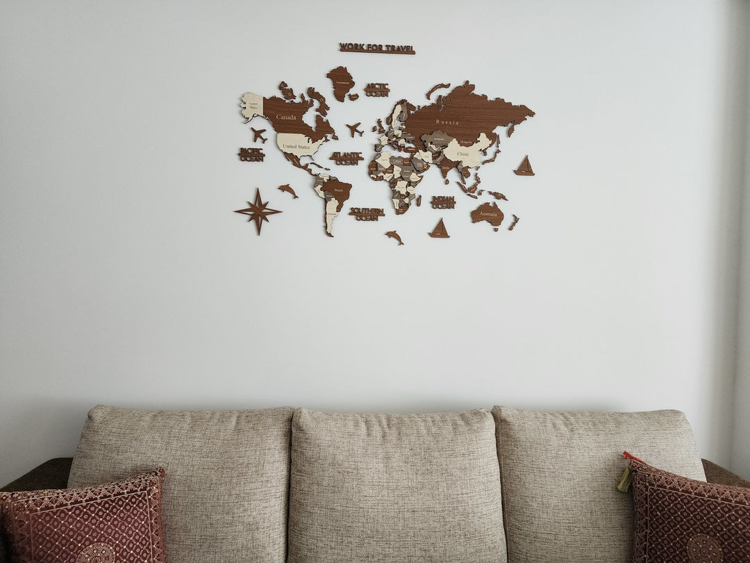 Ahşap Dünya Haritası - Çok Katmanlı 3D Ahşap Duvar Dekoru (Mixed) - müşteri fotoğrafı