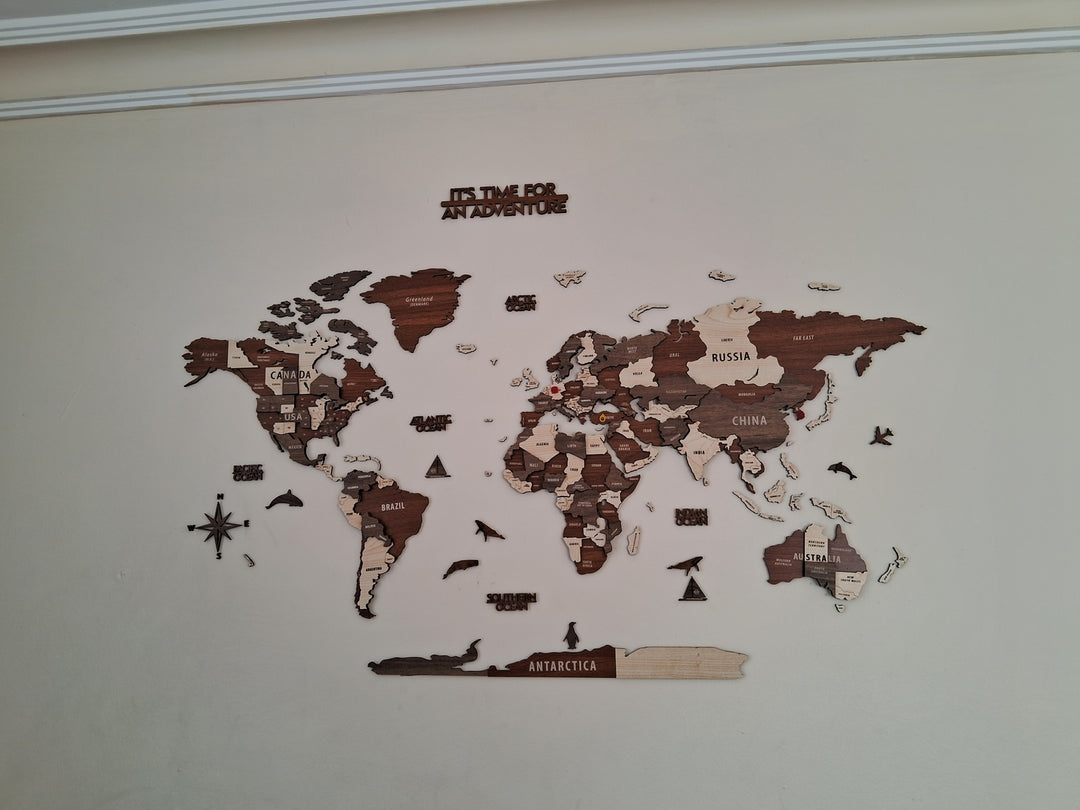 Ahşap Dünya Haritası - Çok Katmanlı 3D Ahşap Duvar Dekoru (Mixed) - müşteri fotoğrafı
