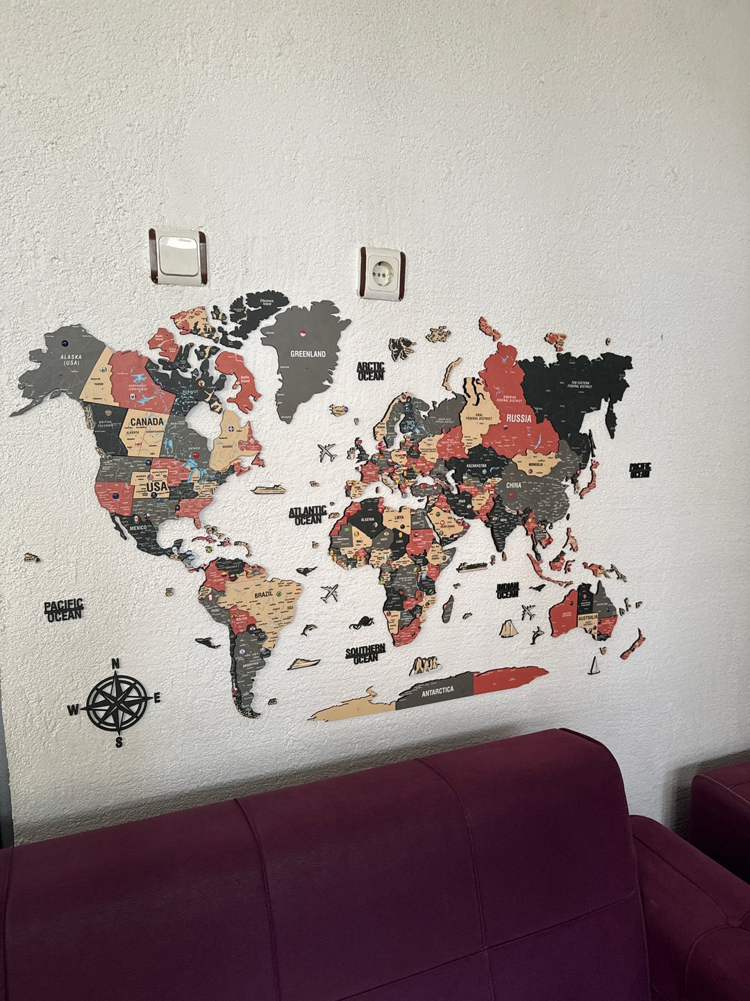 Renkli Baskılı 3D Ahşap Dünya Haritası (Sage) - müşteri fotoğrafı