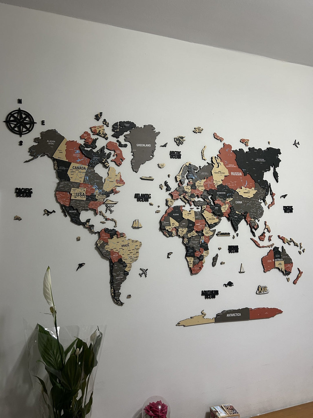 Renkli Baskılı 3D Ahşap Dünya Haritası (Sage) - müşteri fotoğrafı