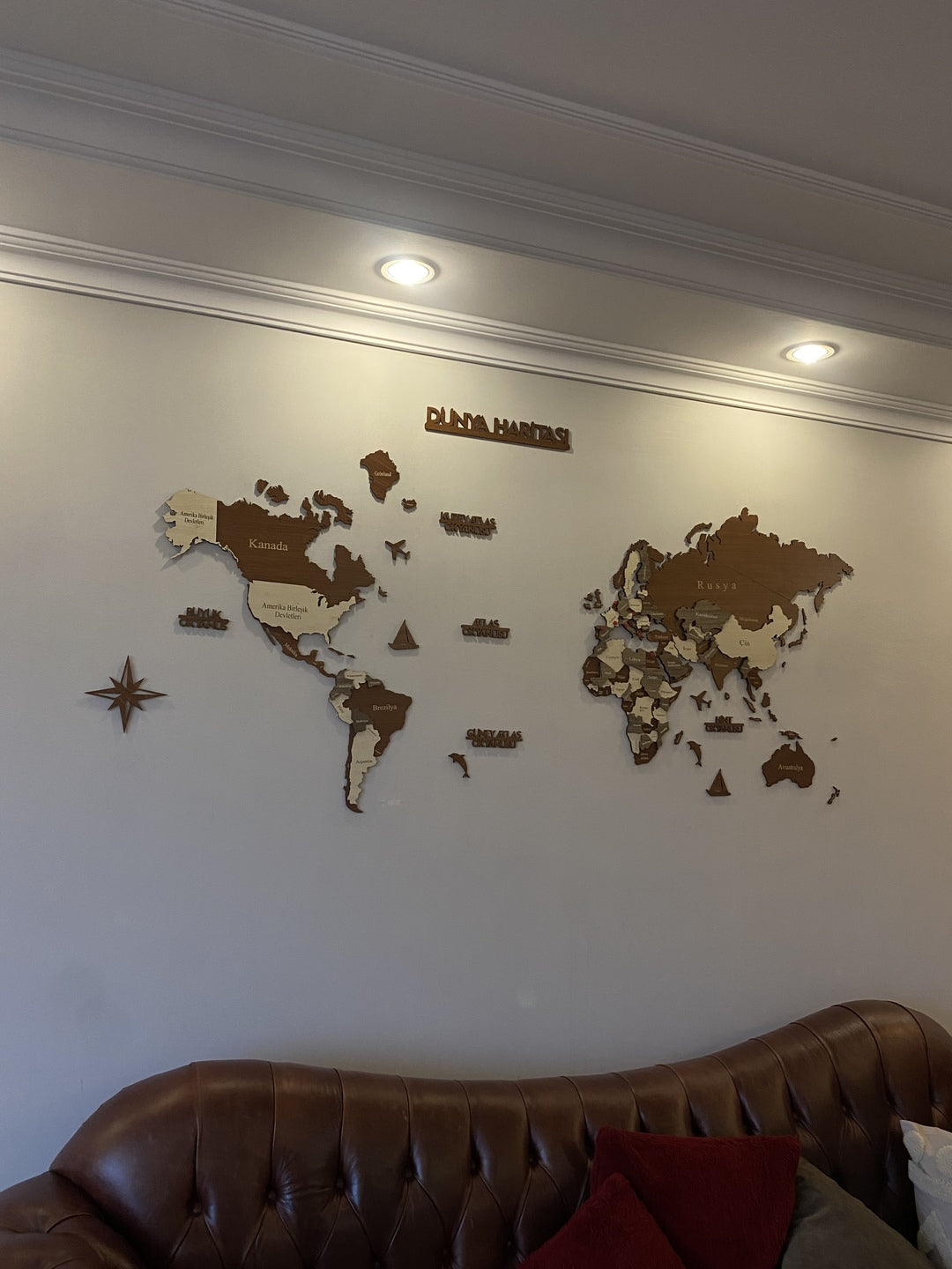 Ahşap Dünya Haritası - Çok Katmanlı 3D Ahşap Duvar Dekoru (Mixed) - müşteri fotoğrafı