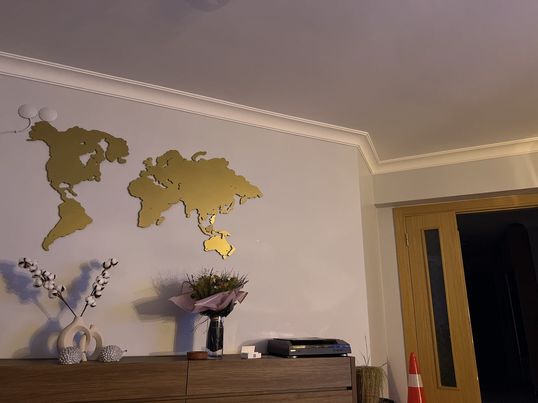 Dilsiz Metal Dünya Haritası - Modern Duvar Dekoru - müşteri fotoğrafı
