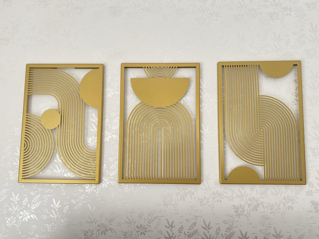 Orta Yüzyıl Dekoratif 3'lü Set Metal Duvar Tablosu - Metal Dekor - müşteri fotoğrafı