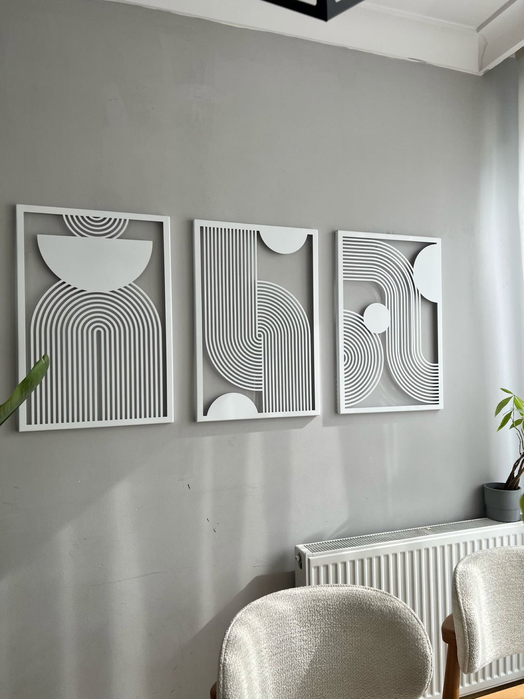 Orta Yüzyıl Dekoratif 3'lü Set Metal Duvar Tablosu - Metal Dekor - müşteri fotoğrafı