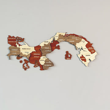 Panama ahşap duvar haritası, çok renkli 3 boyutlu katmanlı tasarım, 40x17 cm, düz önden görünüm