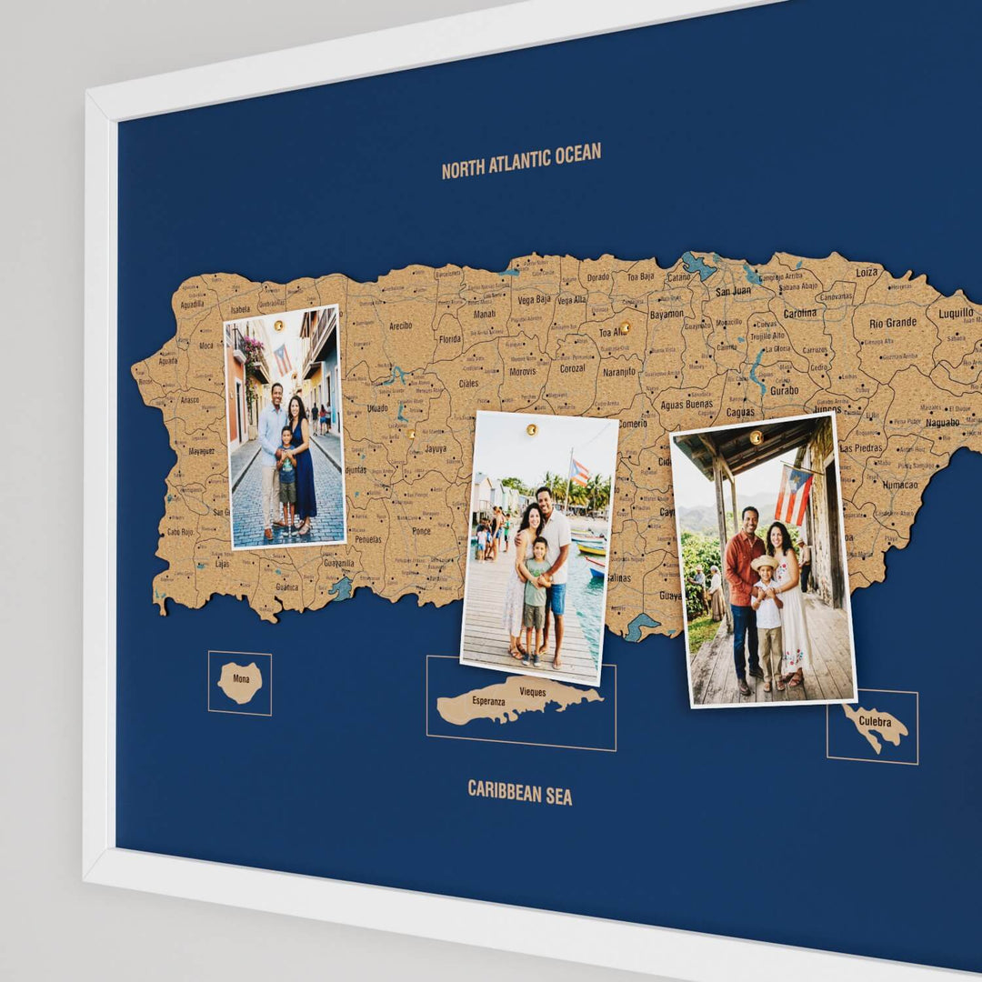 Porto Riko Haritası Çerçeveli Mantar Pano - UV Baskı Duvar Dekoru